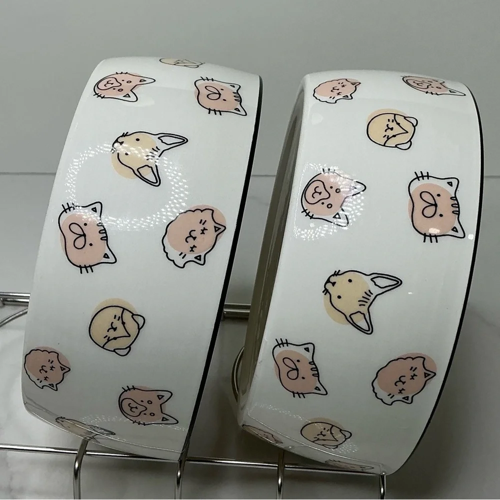 2 Cat Faces Pet Bowl Cat Water and Food Dish Pet Owner Cat Accessory Ceramic New
